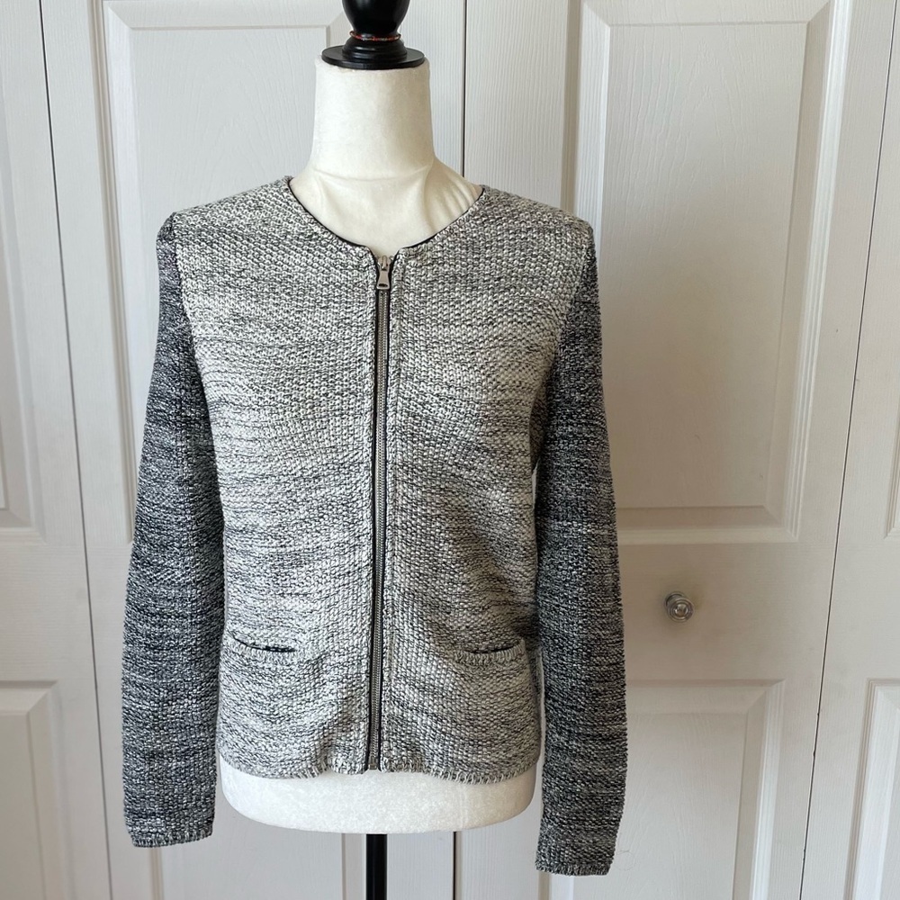 Talbot Colorblock Knit Zipper Cardigan Jacket black and white metallic Size SP - Picture 5 of 10